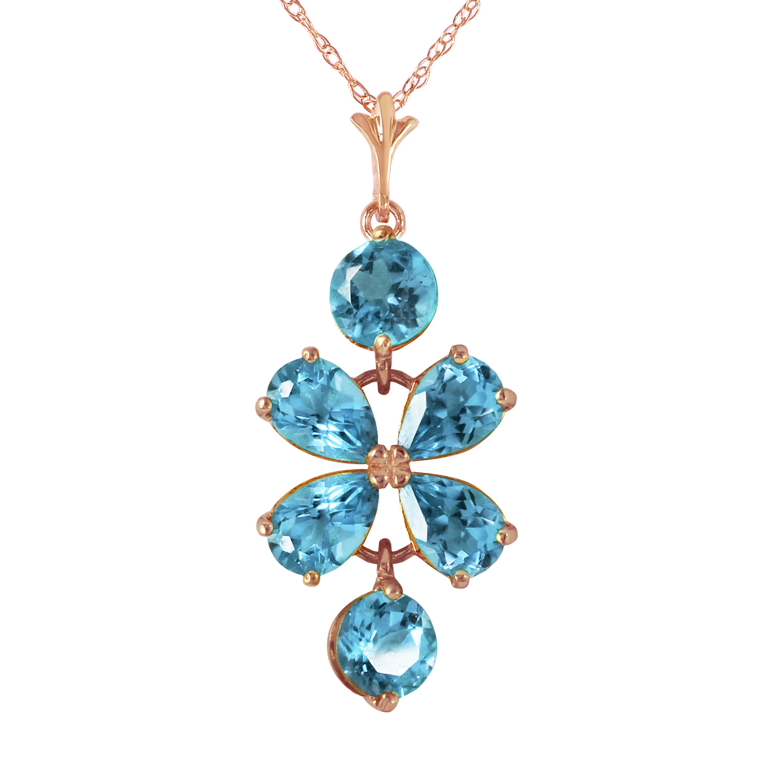 14k Solid Gold Necklace With Natural Blue Topaz Rose Gold 1254$